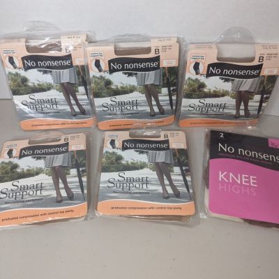 5 No Nonsense Smart Support Beige Mist B Control Top Hose & 2 Pair Knee-High Tan